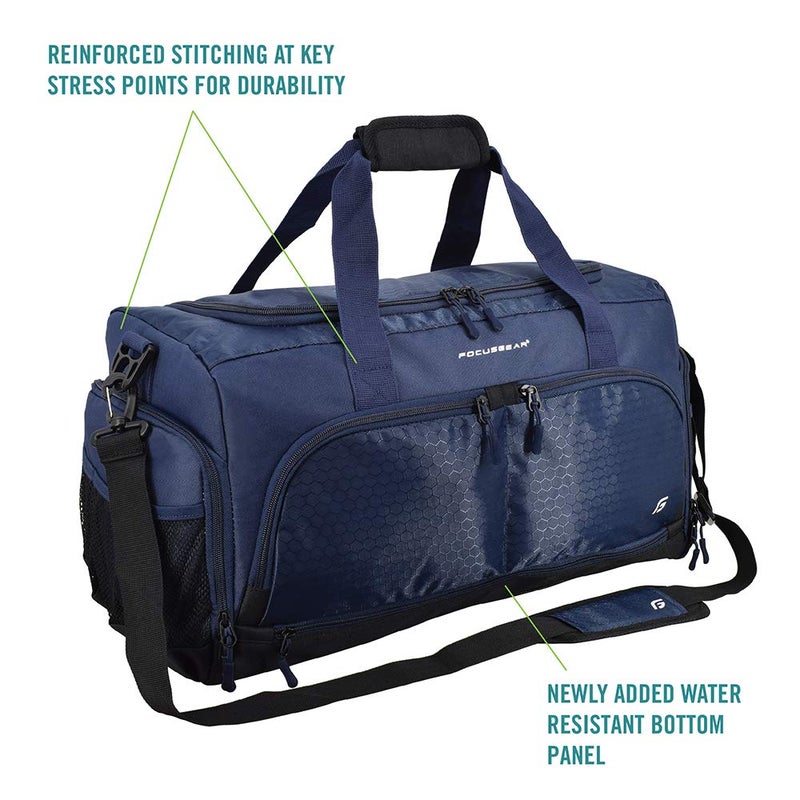 FocusGear Ultimate Gym Bag 2.0: The Durable Crowdsource Designed Duffel Bag with 10 Optimal Compartments Including Water Resistant Pouch, Blue, Medium (20") - Image 2